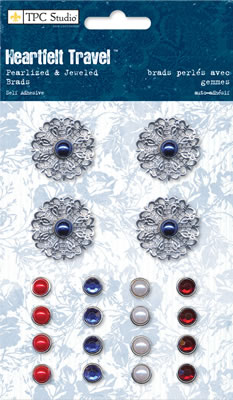 TPC Studio - Heartfelt Travel  Pearlised & Jewel Brads    (sold in 3's)