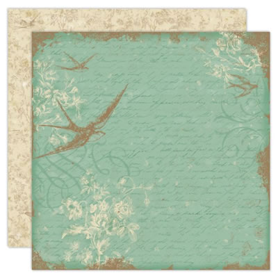 TPC Studio - Ancestral - Bird Flourish 12x12 d/sided paper w/- spot varnish  (pack of 5)