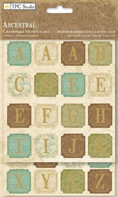 TPC Studio - Ancestral - Chipboard Monograms  (sold in 3's)