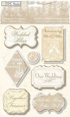 TPC Studio - Mr & Mrs  Chipboard Stickers   (sold in 3's)
