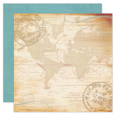 TPC Studio - Time to Travel - Map 12x12 d/sided paper w/- spot varnish  (pack of 5)