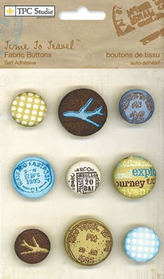 TPC Studio - Time to Travel  Fabric Button Brads    (sold in 3's)