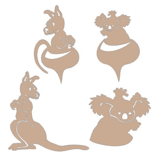 Twiddleybitz iconic Aussie Animals - contains 1 of each design  Sizes vary from 7x5cm to 6x4cm.    Kanga?s & Koala?s 4pc/pk (sold in 3's)