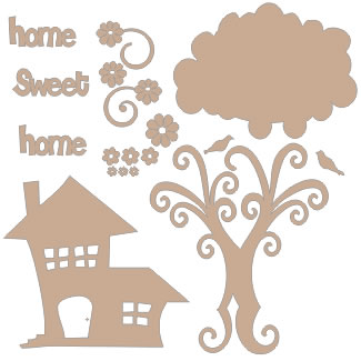 Twiddleybitz - Home Sweet  Kit  Contains tree- house- flowers- words. Tree 14x18cm- house 19x16cm.   (sold in 3's)