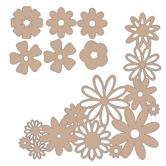 Twiddleybitz - Retro Corner Flowers  consists of  set and some accompanying pieces (lugged together) that you can cut easily with your craft knife  place anywhere on  project. Size  to  12cm each end.  (sold in 3's)