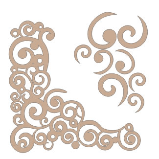 Twiddleybitz - Retro Corner Swirls  consists of  set and some accompanying pieces (lugged together) that you can cut easily with your craft knife  place anywhere on  project. Size  to  12cm each end.  (sold in 3's)