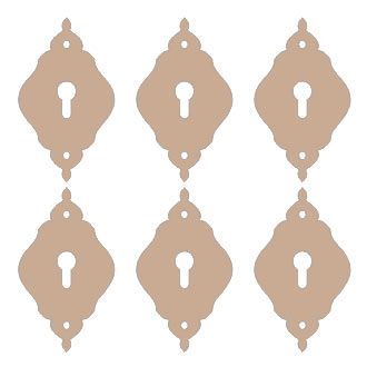 Twiddleybitz - Vintage Key Lock Plates 6pc/pk -5cm long x 3cm wide.    (sold in 3's)