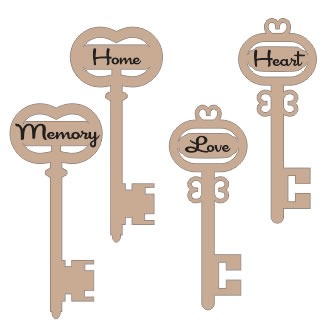 Twiddleybitz - Vintage Keys Inscribed 4pc/pk   have the words Memory- Home- Heart & Love  accross them. Size 7-9cm long x 4cm wide.   (sold in 3's)