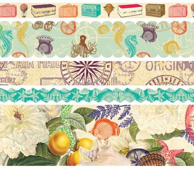 Websters Pages - Seaside Retreat Fabric Ribbon  (sold in 3's)