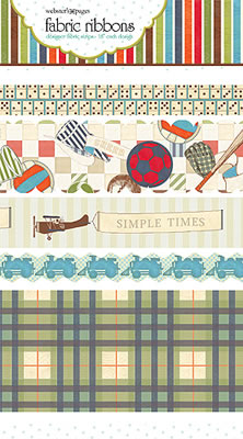 Websters Pages - Game On - Fabric Ribbon  (sold in 3's)