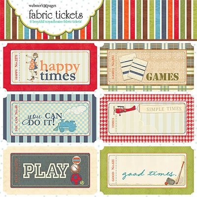 Websters Pages - Game On - Fabric Tickets  (sold in 3's)