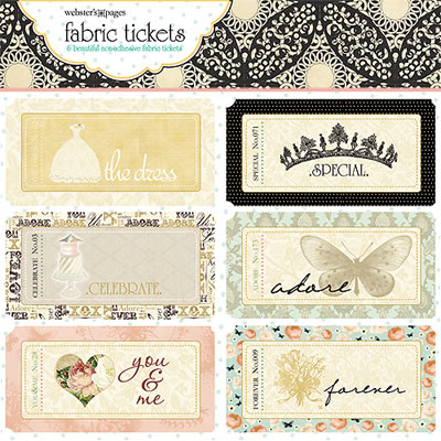 Websters Pages - In Love - Fabric Tickets  (sold in 3's)