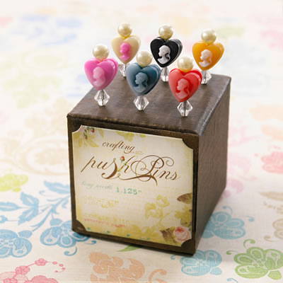 Websters Pages - Push Pins - Cameo Hearts 6/pk  (sold in 3's)