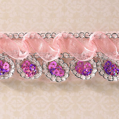 Websters Pages - Girl Land - Trim - Pink Sequin Lace 25yd  (sold individually)