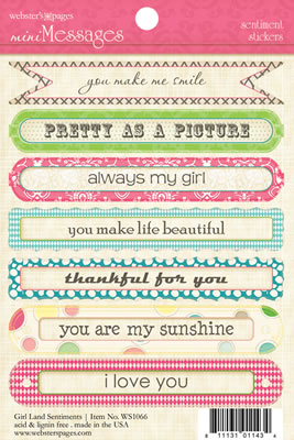 Websters Pages - Girl Land - Sentiment Stickers  (pack of 5)