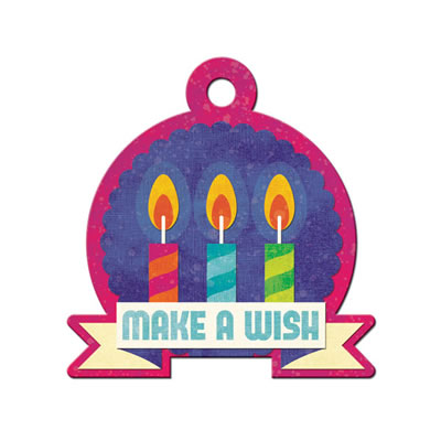 WeR Memory Keepers - Funfetti - Embossed Tags - Make A Wish  (sold in 5's)