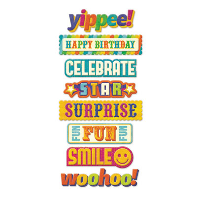 WeR Memory Keepers - Funfetti Layered Chipboard Words  (sold in 3's)