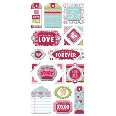 WeR Memory Keepers - Love Struck - Layered Chipboard Tags  (sold in 3's)