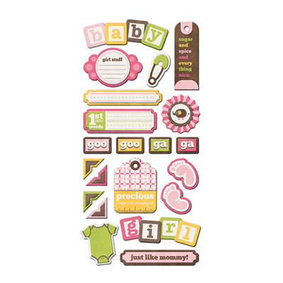 WeR Memory Keepers - Baby Mine - Layered Chipboard Tags - Girl  (sold in 3's)