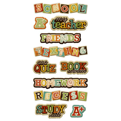 WeR Memory Keepers - Hall Pass - Layered Chipboard Words  (sold in 3's)