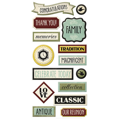 WeR Memory Keepers - Antique Chic - Layered Chipboard Words  (sold in 3's)