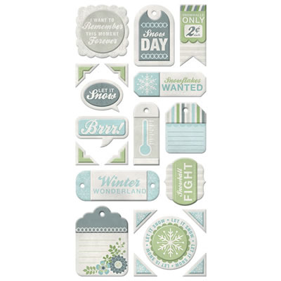 WeR Memory Keepers - Winter Frost - Layered Chipboard Tags  (sold in 3's)