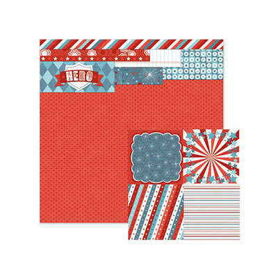 WeR Memory Keepers - Red White Blue - Hero 12x12 d/sided paper  (pack of 10)