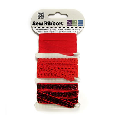 WeR Memory Keepers - Sew  Ribbon - Crimson  (sold in 3's)