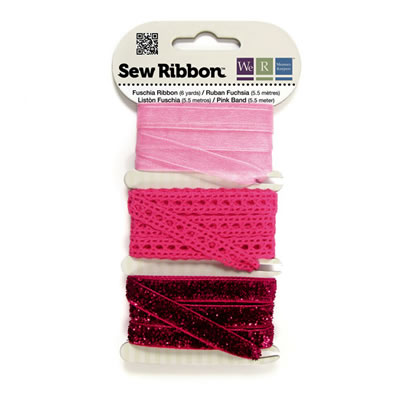WeR Memory Keepers - Sew Ribbon - Fuschia  (sold in 3's)