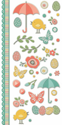 WeR Memory Keepers - Simply Spring - Embossed Stickers  (sold in 6's)