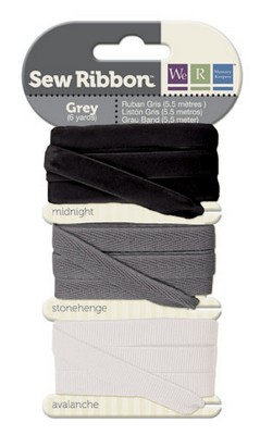 WeR Memory Keepers - Sew Ribbon - Ribbon Set Grey  (sold in 3's)