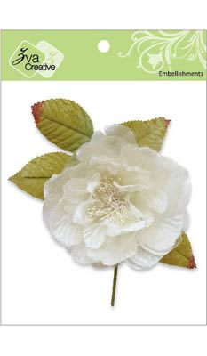 Zva Creative - 4.25" Flower w/ leaves - White  (sold in 3's)