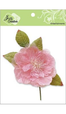 Zva Creative - 4.25" Flower w/ leaves - Pink  (sold in 3's)