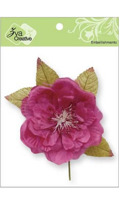 Zva Creative - 4.25" Flower w/ leaves - Hot Pink  (sold in 3's)