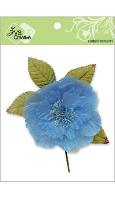 Zva Creative - 4.25" Flower w/ leaves - Azure  (sold in 3's)