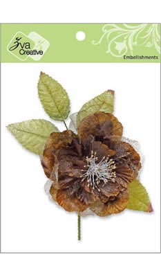 Zva Creative - 4.25" Flower w/ leaves - Chestnut  (sold in 3's)