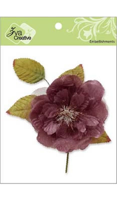 Zva Creative - 4.25" Flower w/ leaves - Auburn  (sold in 3's)