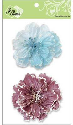 Zva Creative - 3" Dual-Frosty Flowers - Soft Blue & Dusky Rose  (sold in 3's)