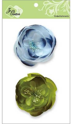 Zva Creative - 2.5" Dual-Frosty Flowers - Blue & Olive  (sold in 3's)